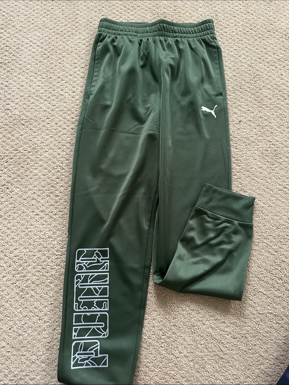 Puma Kids Olive Green Sweatpants with Fleece Lining
